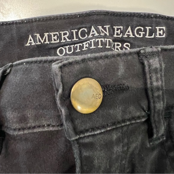 American Eagle Black High Rise Waisted Cuffed Shortie Jean Denim Shorts - Picture 8 of 11